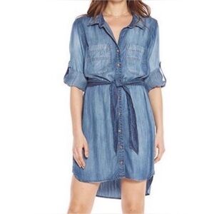 Bella Dahl Blue Tencel Long Sleeve Shirt Dress